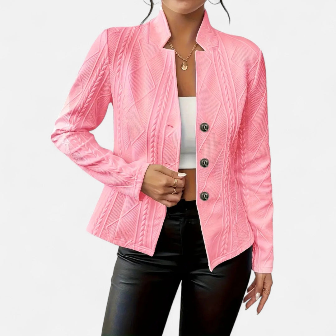 Blazer à boutons à col en V en tissu texturé pour femme