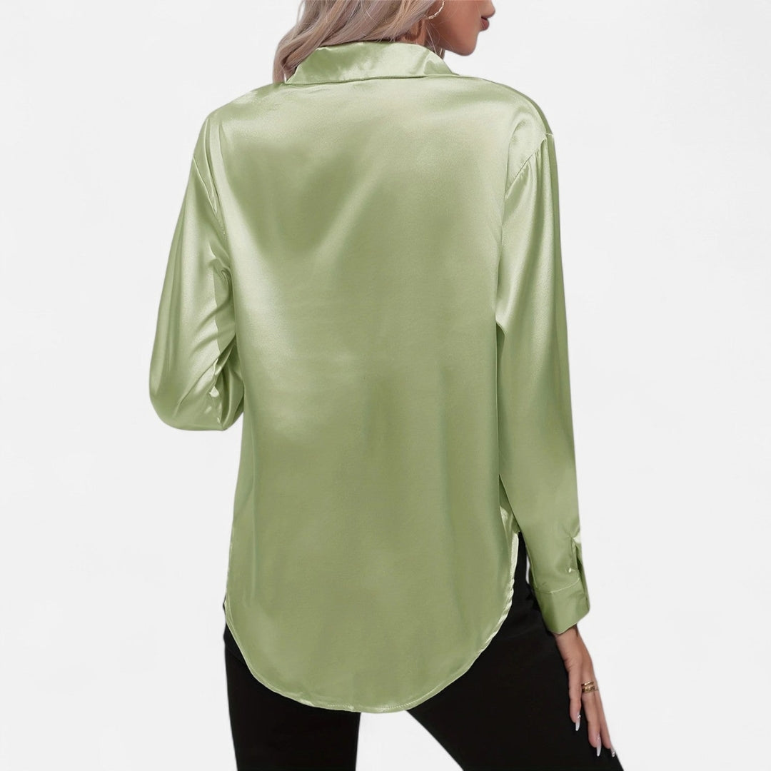 Blouse à manches longues en tissu satiné à boutons pour femme