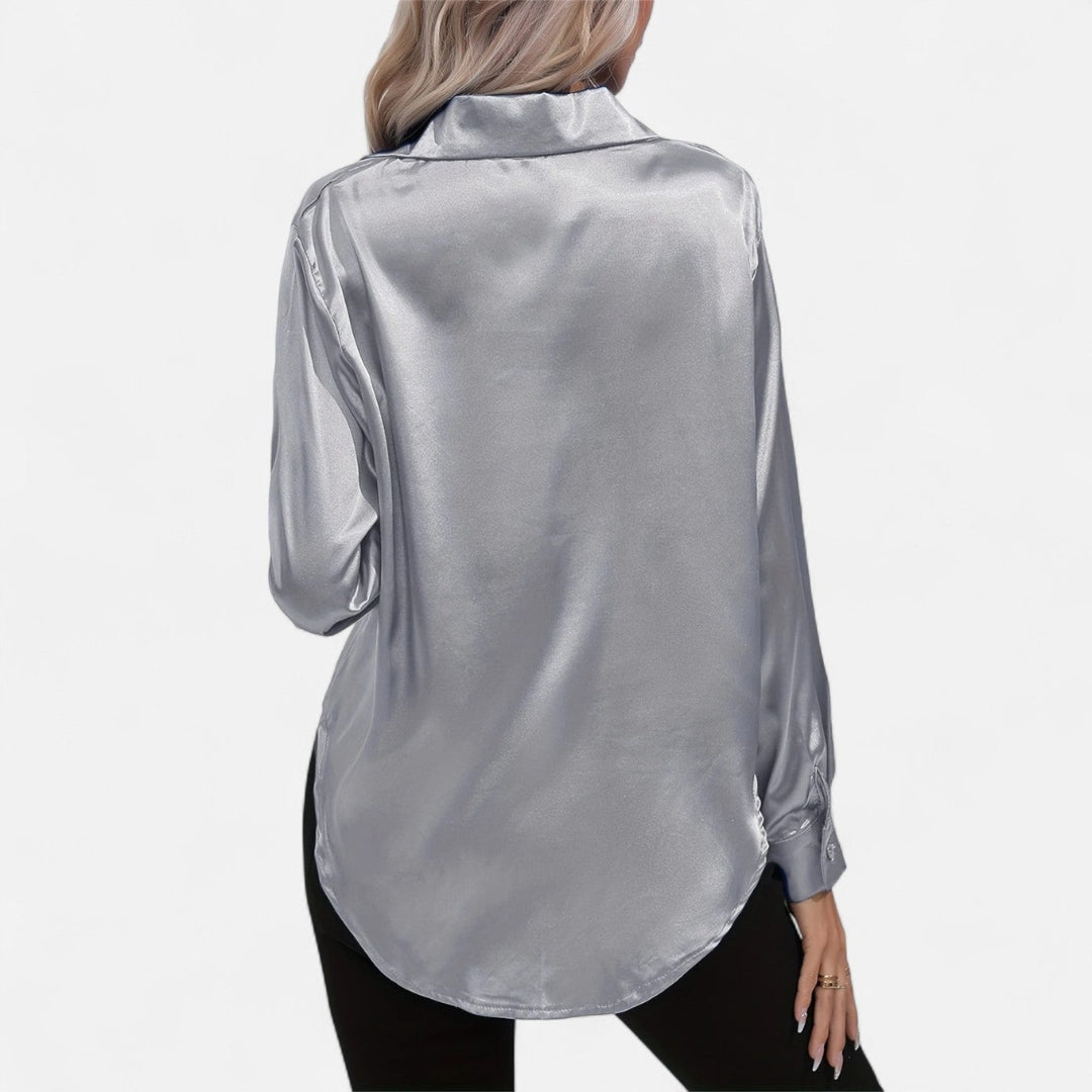 Blouse à manches longues en tissu satiné à boutons pour femme