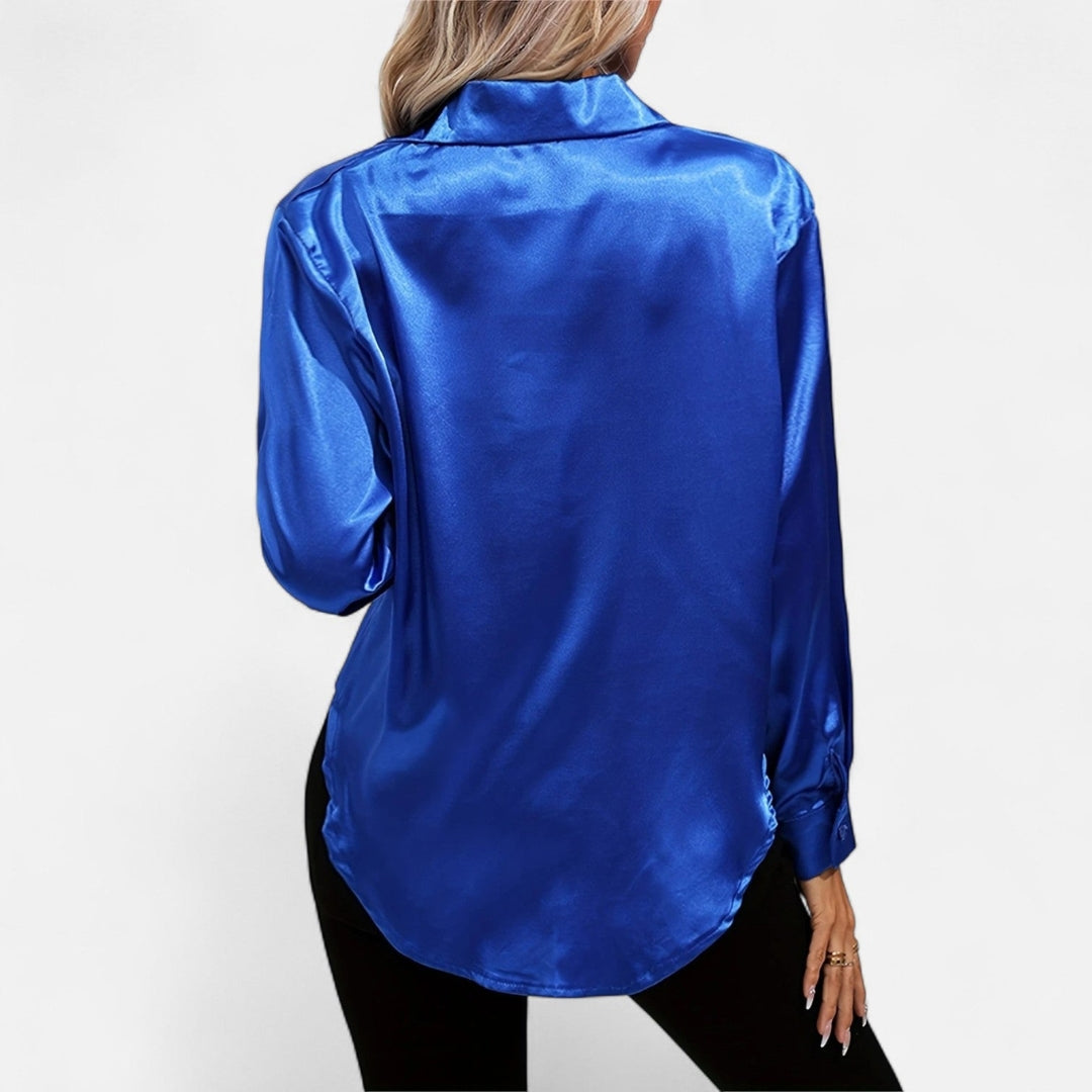 Blouse à manches longues en tissu satiné à boutons pour femme