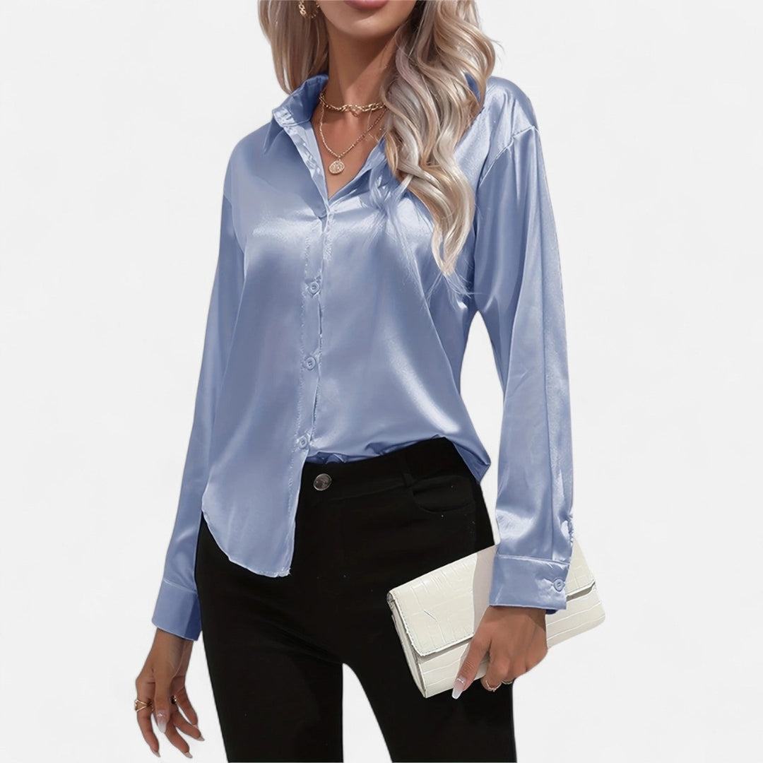 Blouse à manches longues en tissu satiné à boutons pour femme