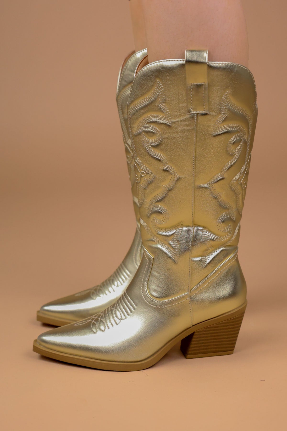 Western midtlange støvler til kvinder med broderet mønster