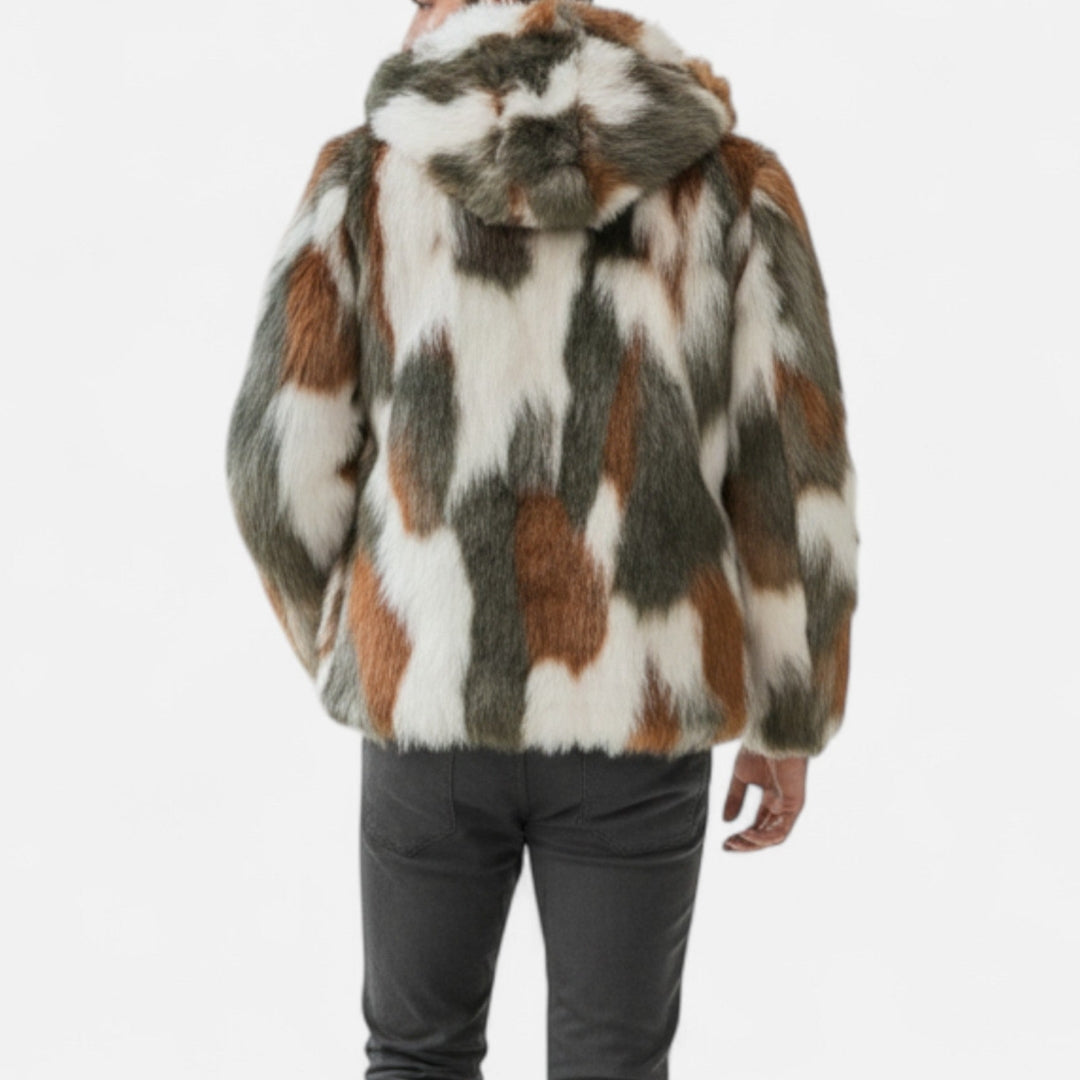 Veste à capuche imitation fourrure pour homme