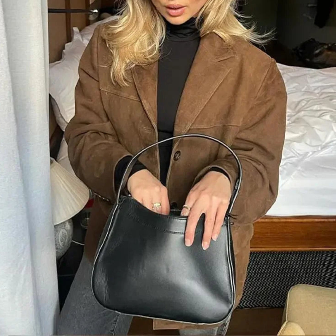 Veste blazer femme à un bouton en matière synthétique effet suédé