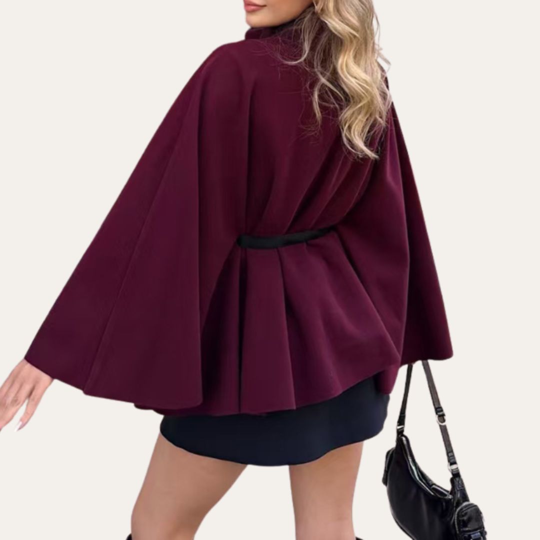Manteau Cape Ceinturé à Boutons pour Femme
