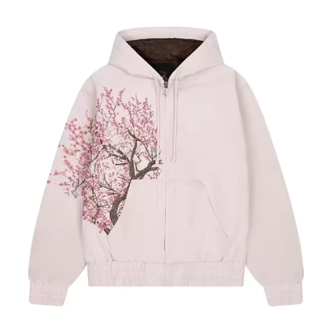 Sweat à capuche zippé à motif de prunier en fleurs unisex