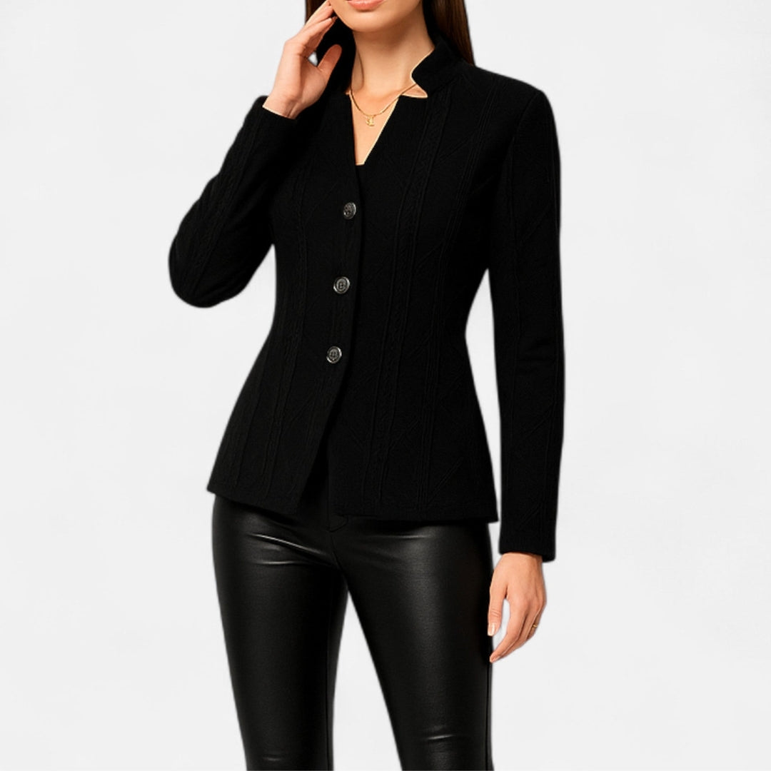 Blazer à boutons à col en V en tissu texturé pour femme
