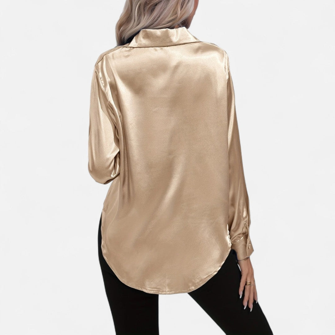 Blouse à manches longues en tissu satiné à boutons pour femme
