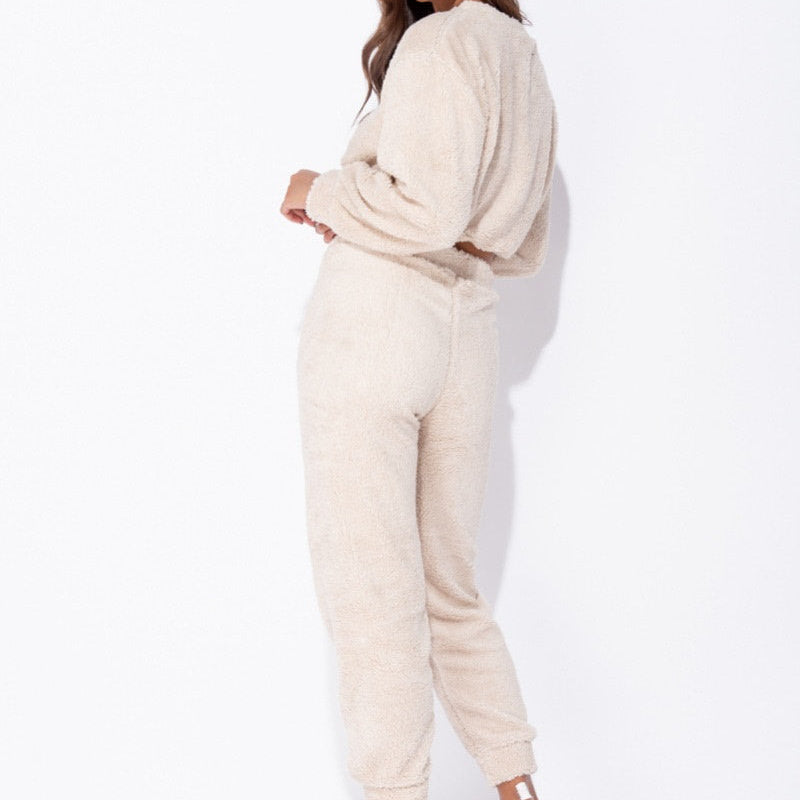 Ensemble Femme Polaire | Haut Court à Manches Longues & Jogging Taille Haute