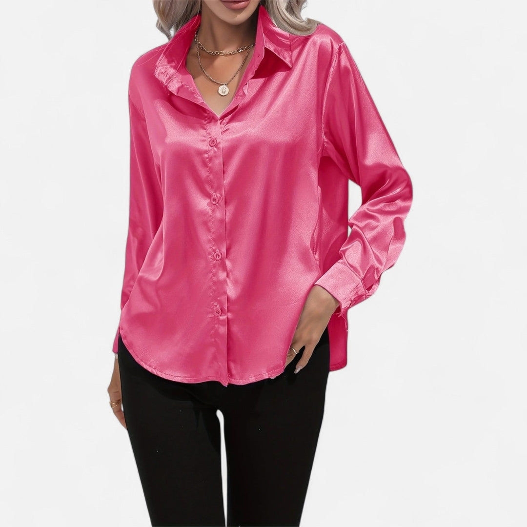 Blouse à manches longues en tissu satiné à boutons pour femme