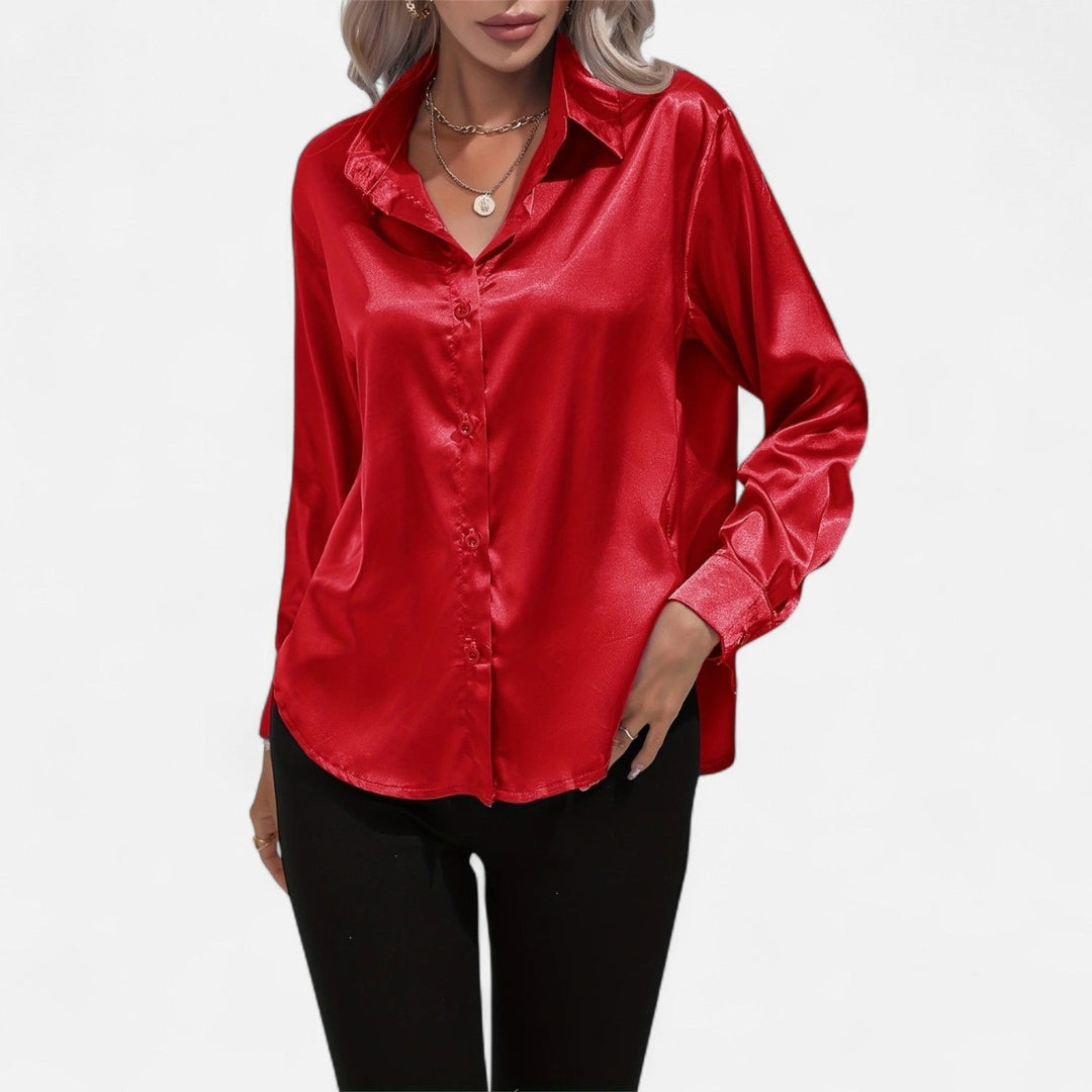 Blouse à manches longues en tissu satiné à boutons pour femme