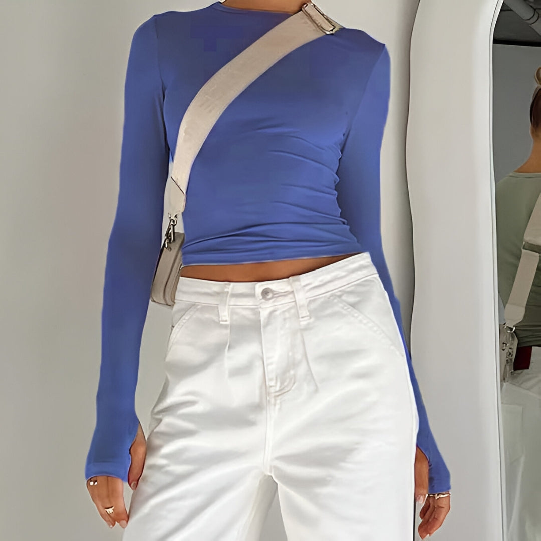 Top court à manches longues ajusté pour femme