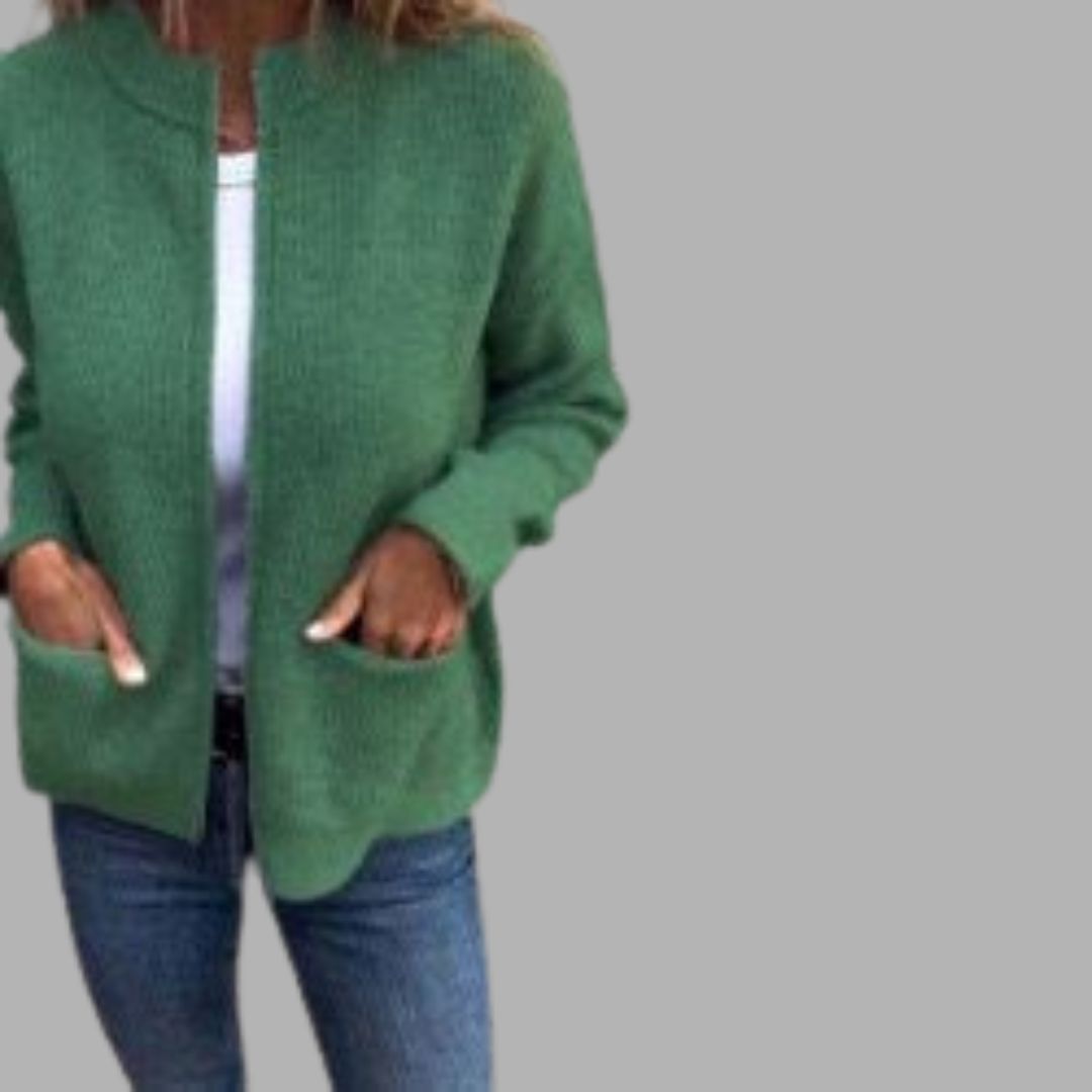 Veste tricotée à côtes zippée avec poches pour femme