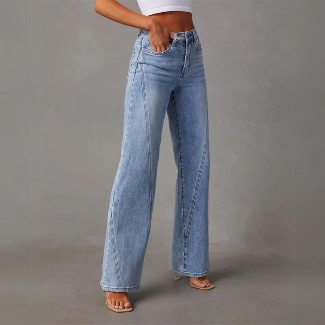Jean en denim taille haute à jambe large pour femme