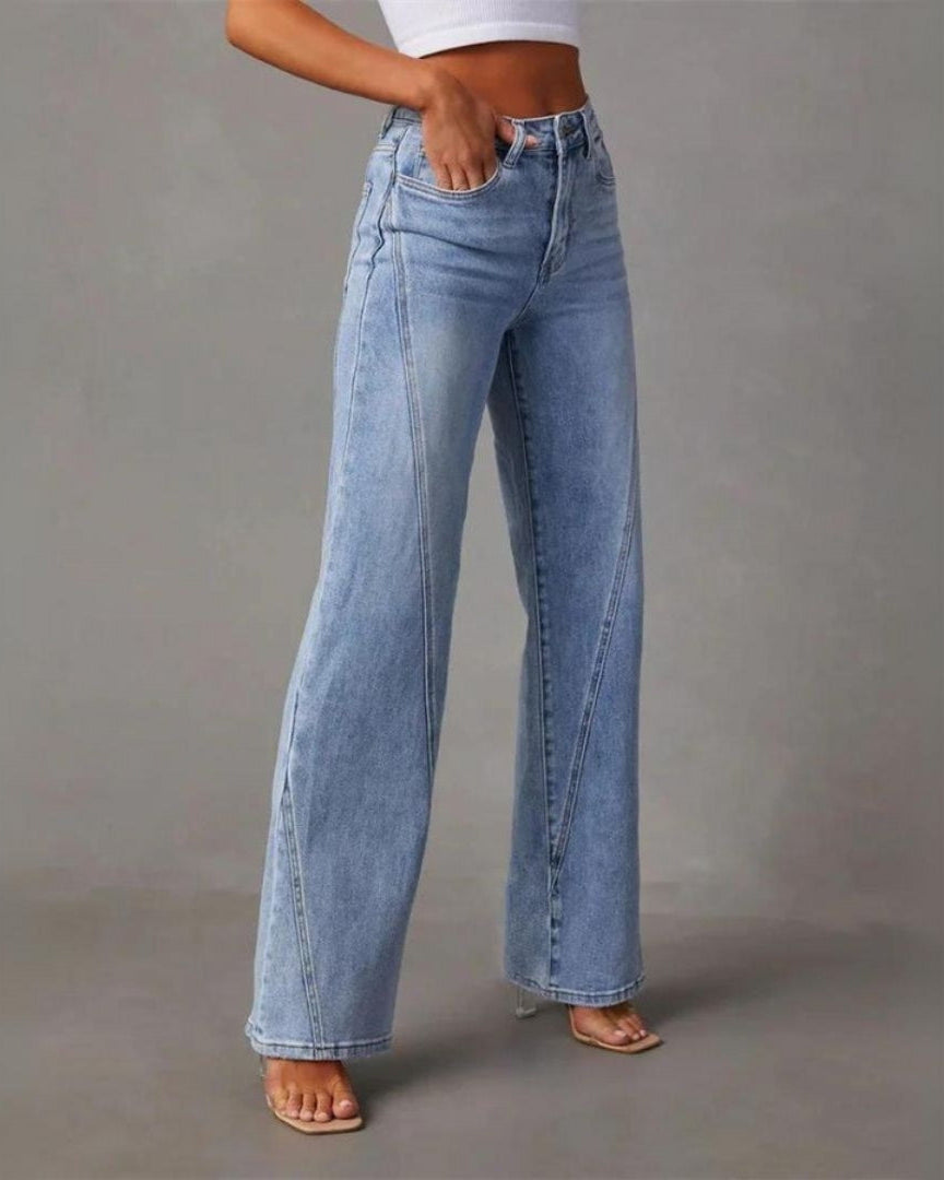 Jean en denim taille haute à jambe large pour femme
