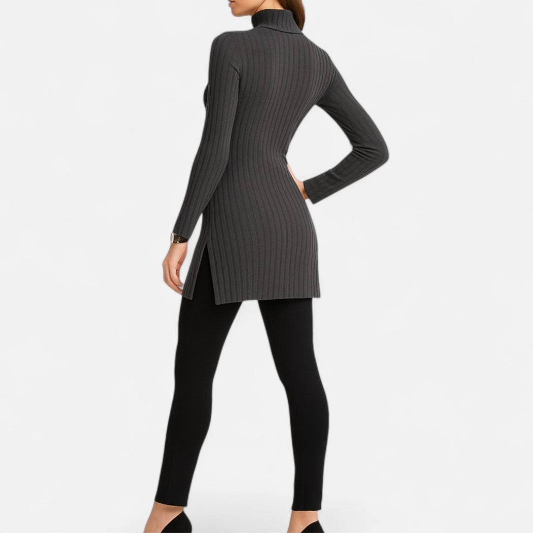 Haut à Col Roulé Côtelé à Manches Longues pour Femme