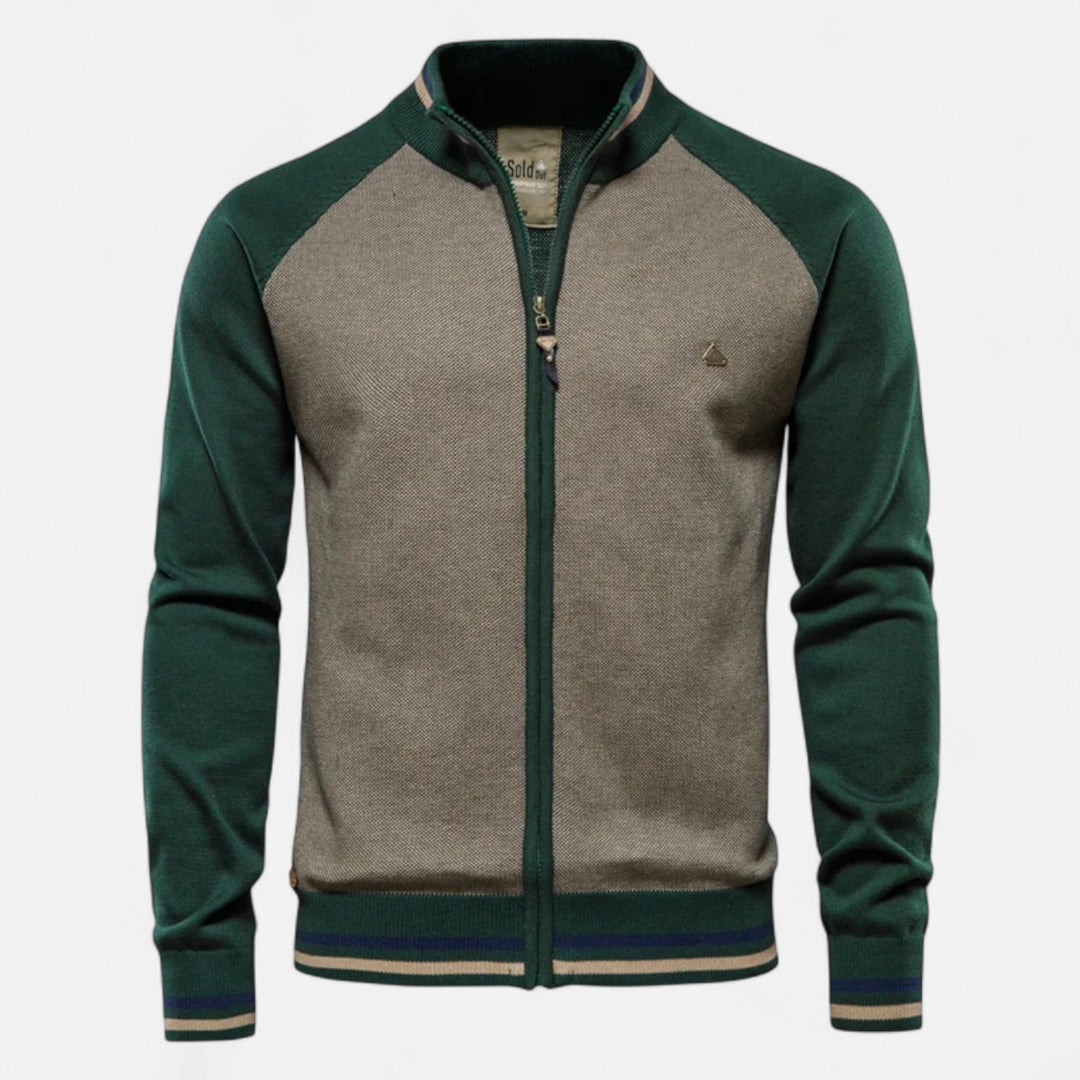 Veste en maille zippée à col montant pour homme à empiècements colorés