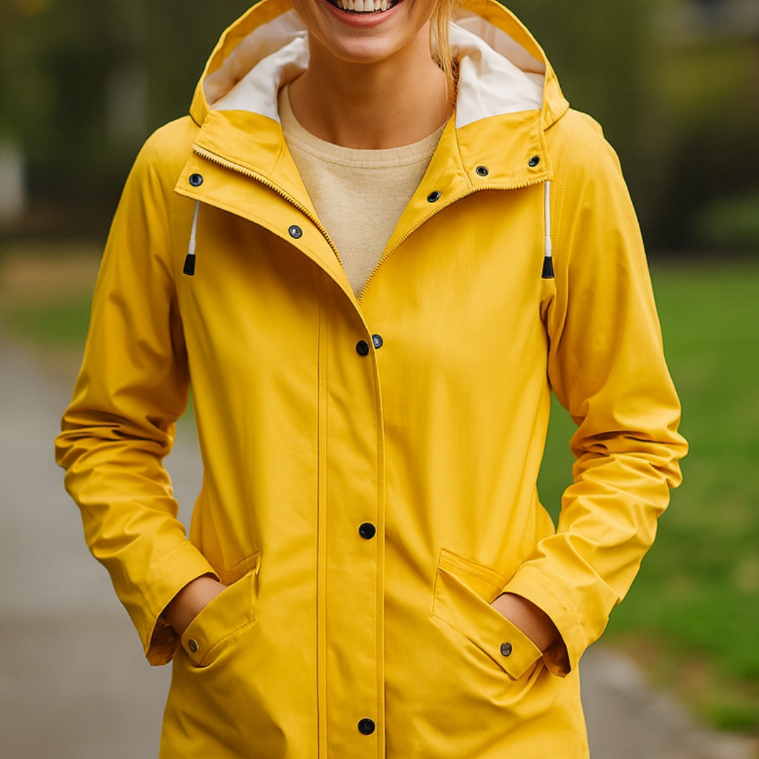 Manteau de pluie long à capuche avec poches pour femme – tissu déperlant