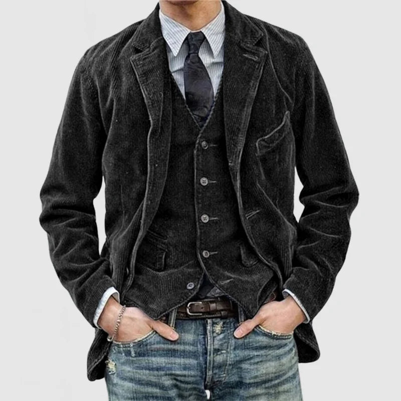 Ensemble de Blazer en Velours Côtelé Vintage pour Homme