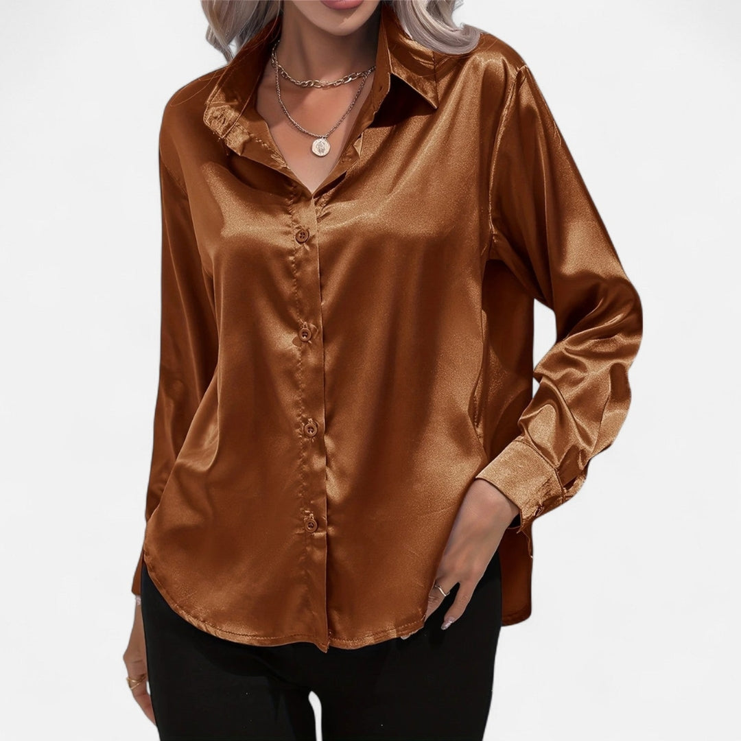 Blouse à manches longues en tissu satiné à boutons pour femme