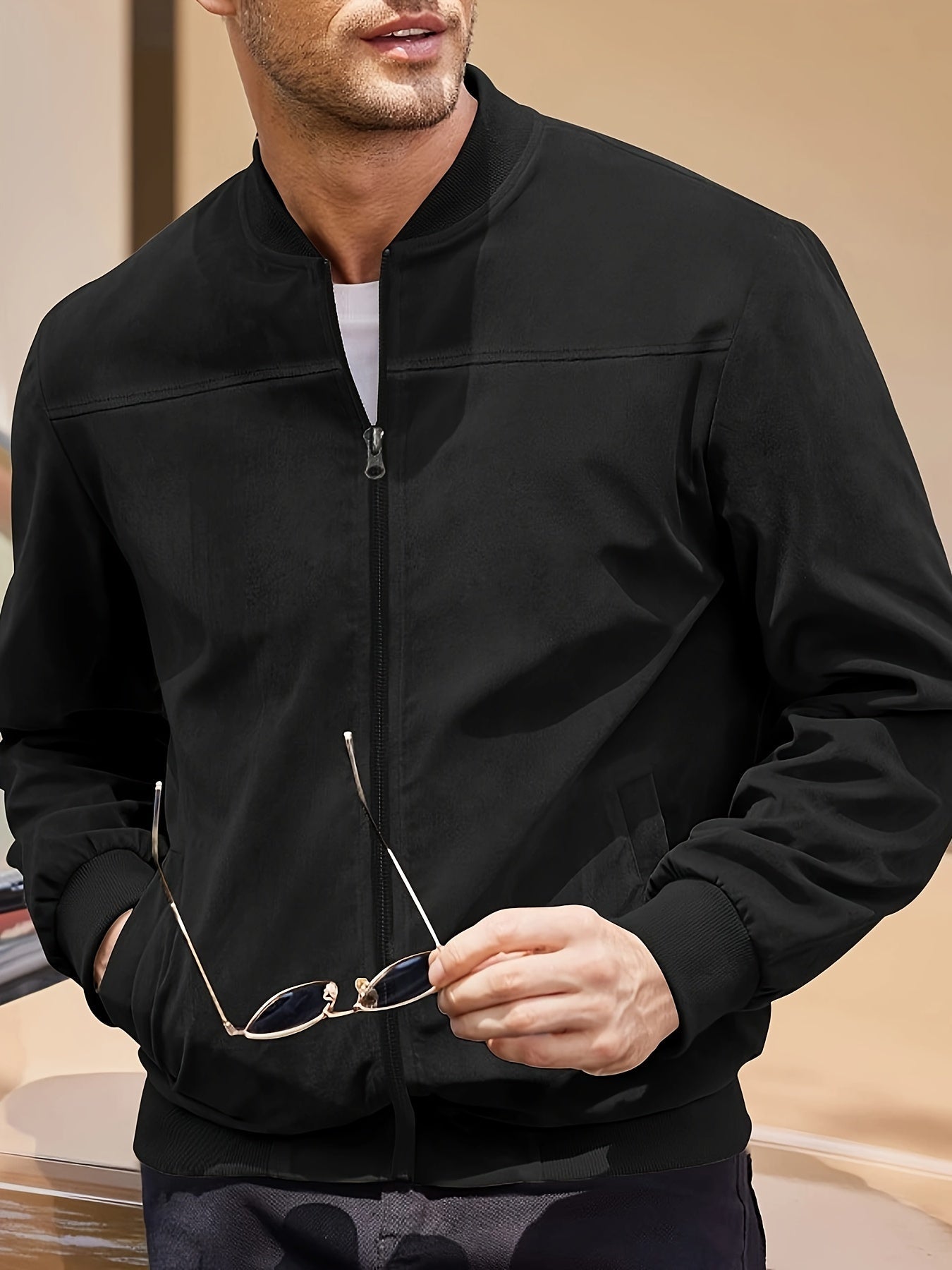 Bomberjakke med lynlås i ruskindslook til mænd