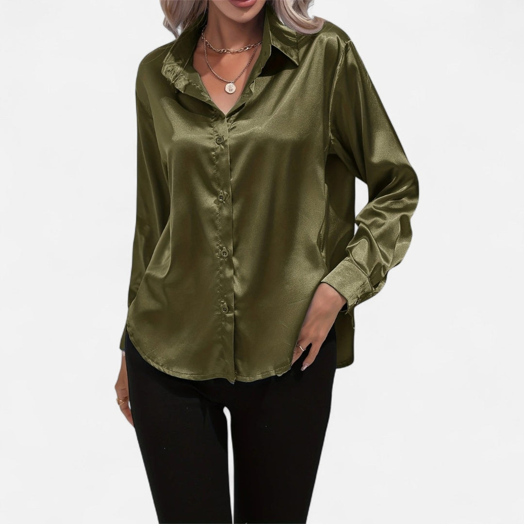 Blouse à manches longues en tissu satiné à boutons pour femme