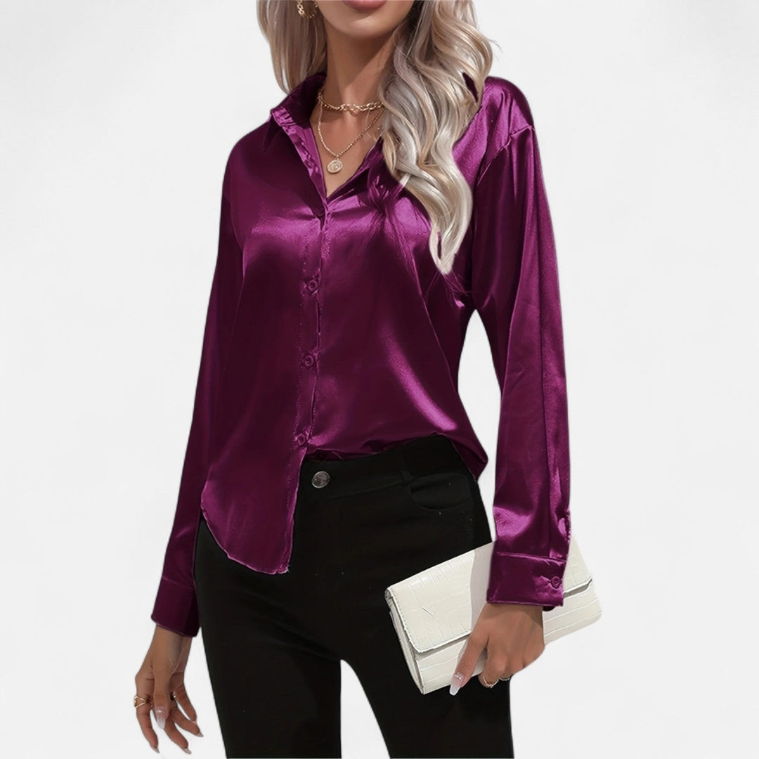 Blouse à manches longues en tissu satiné à boutons pour femme