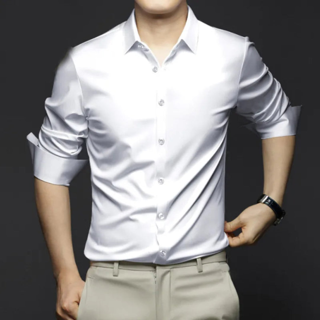 Chemise à manches longues pour homme en matière synthétique aspect soie