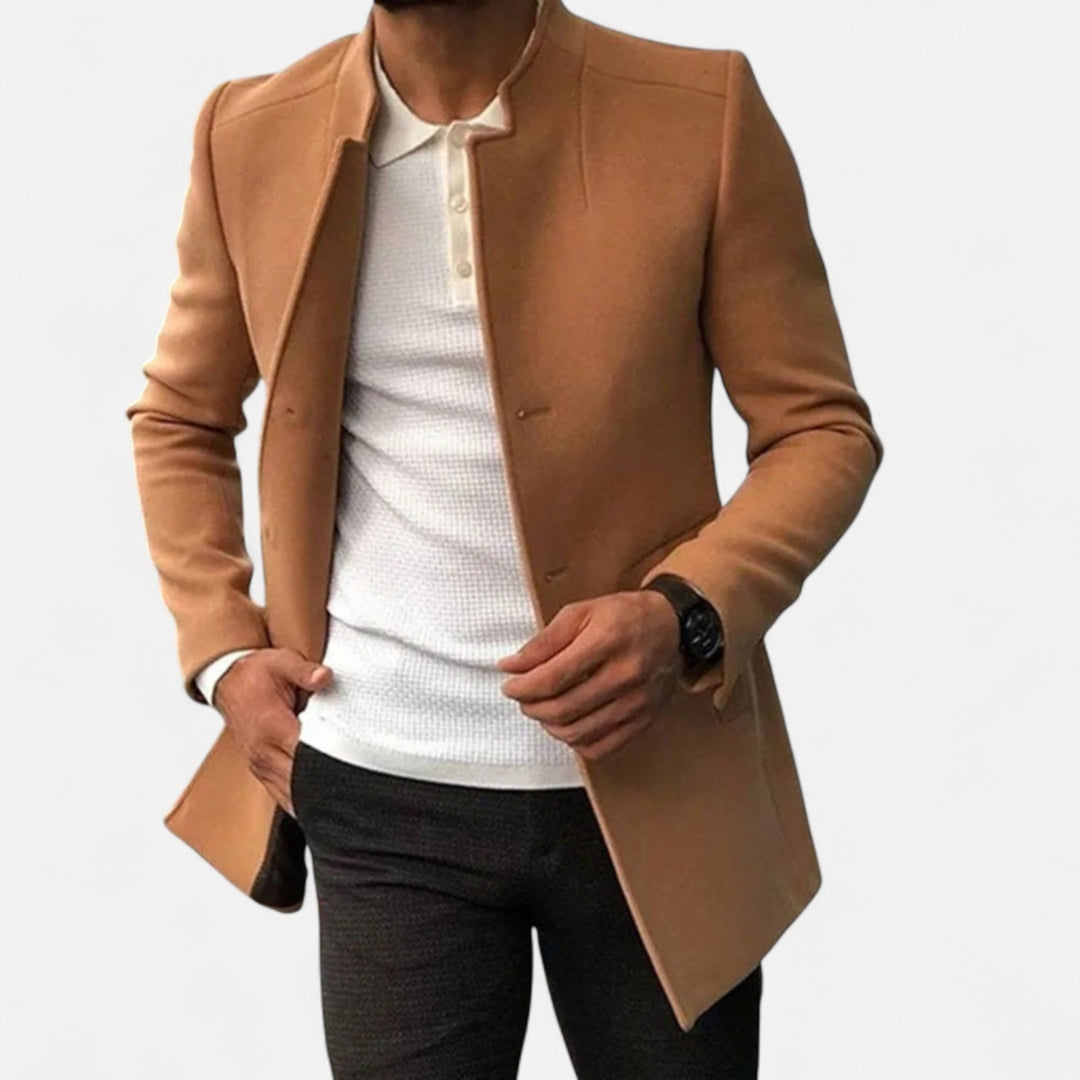 Manteau long pour homme avec col montant et boutons