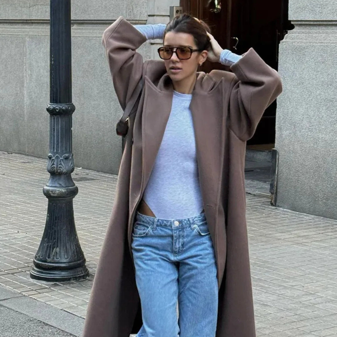 Manteau Long à Revers Croisés pour Femme