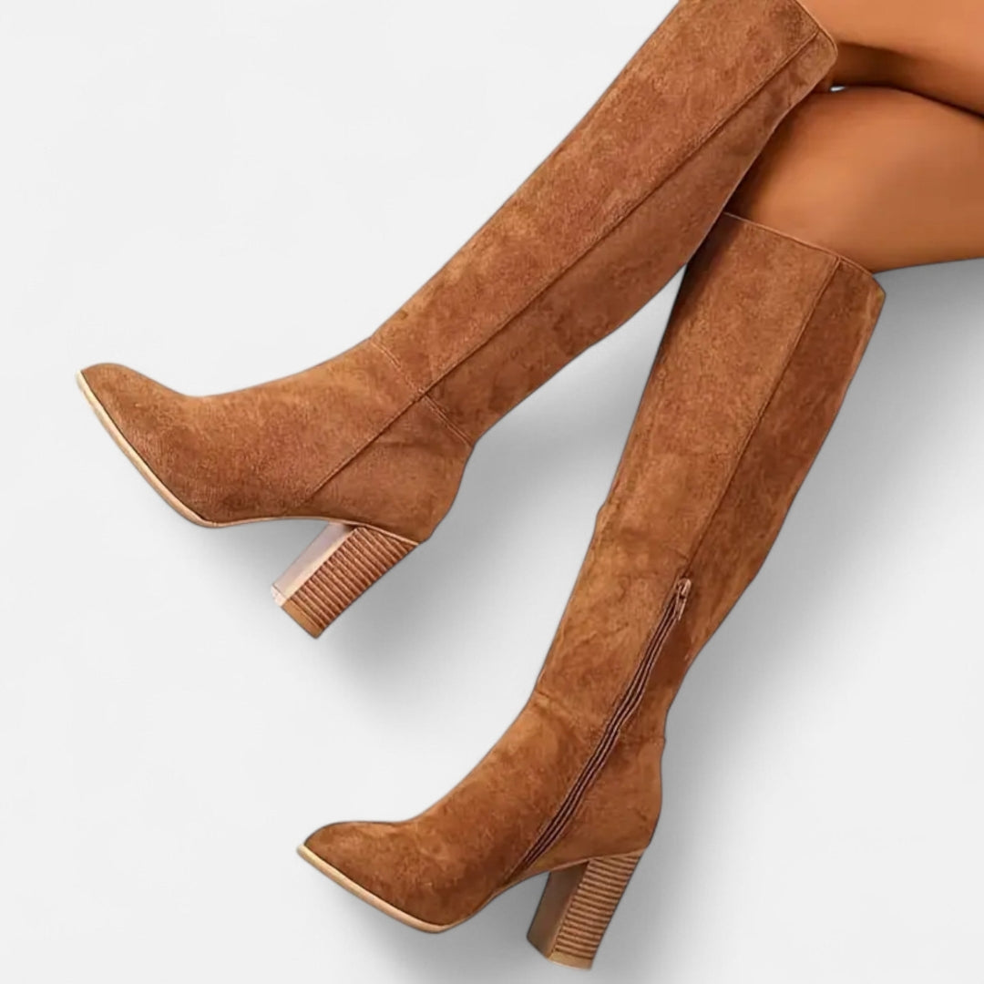 Bottes hautes à talon bloc pour femme – matière synthétique aspect suédé