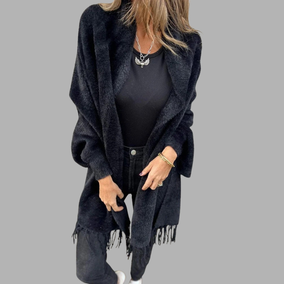 Gilet en maille à franges ouvert sur le devant pour femme