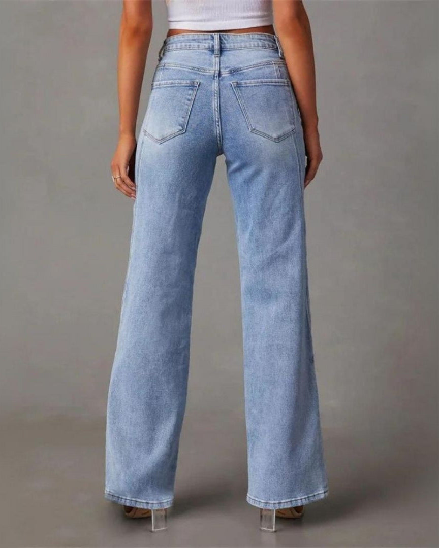 Jean en denim taille haute à jambe large pour femme