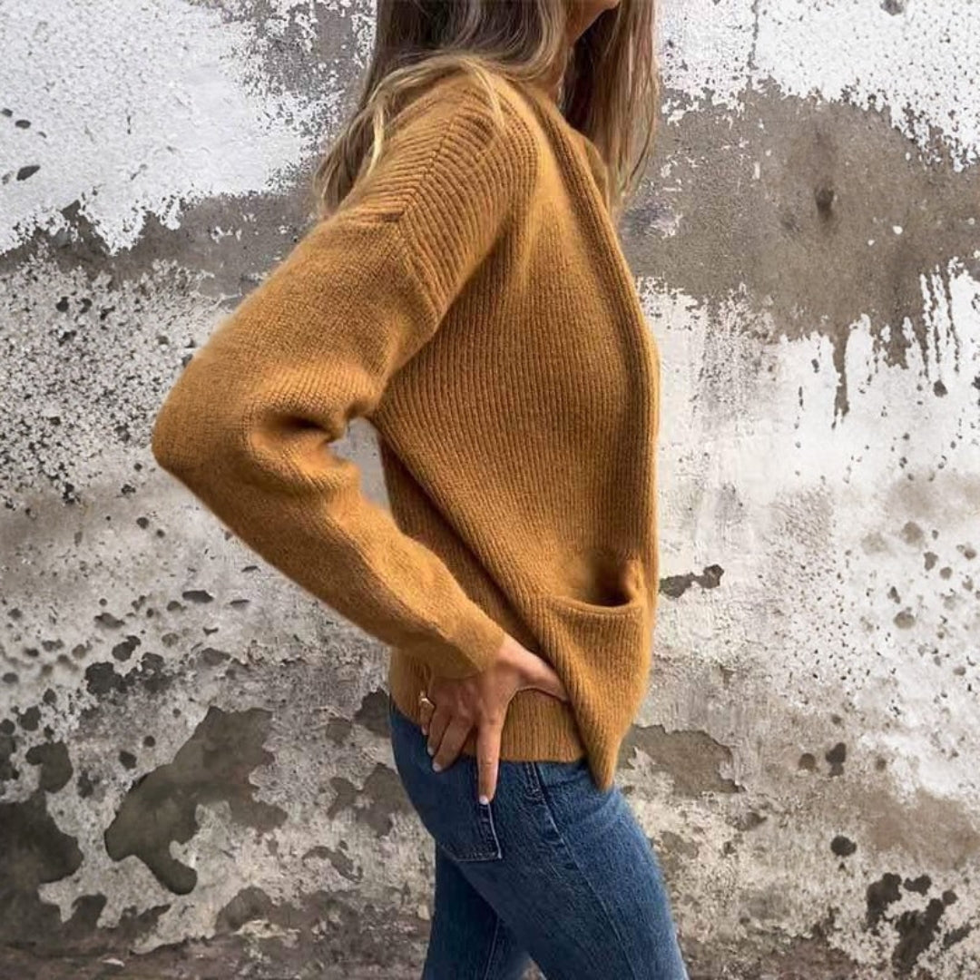 Veste tricotée à côtes zippée avec poches pour femme