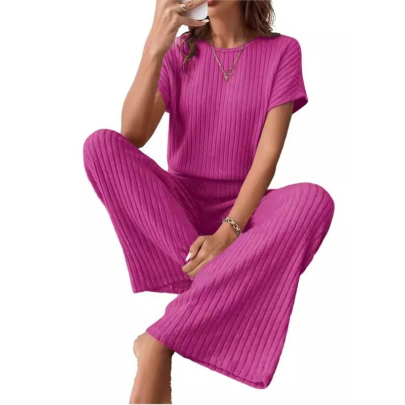 Effen Gebreide Tweedelige Set – Top & Broek