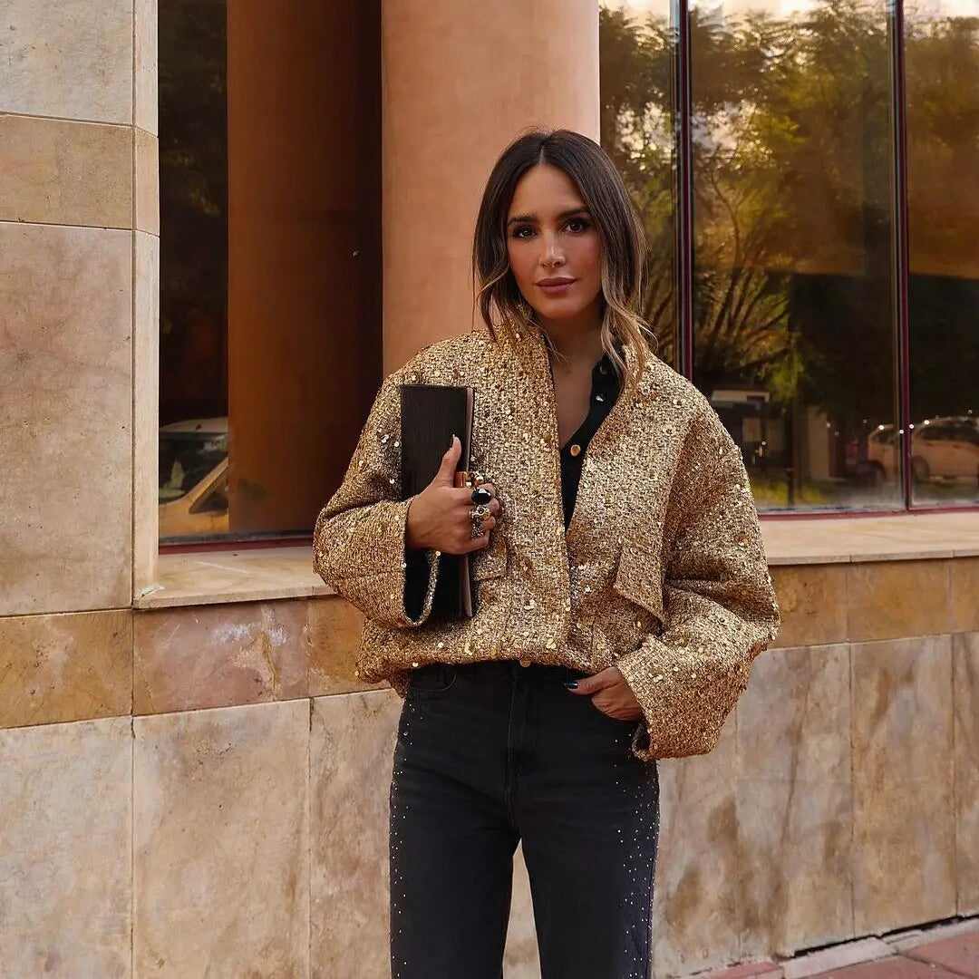 Veste bomber courte à sequins pour femme