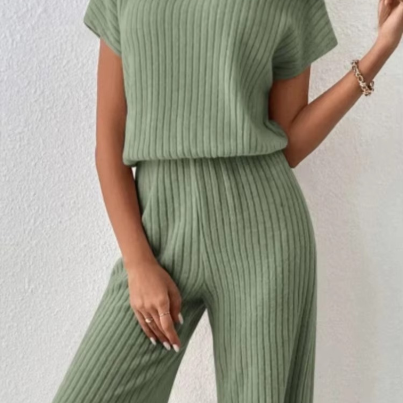 Effen Gebreide Tweedelige Set – Top & Broek