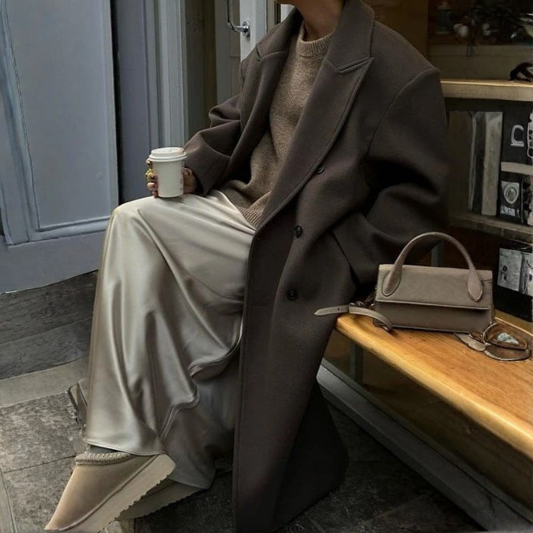 Manteau Long à Revers Croisés pour Femme