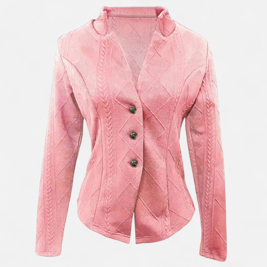 Blazer à boutons à col en V en tissu texturé pour femme