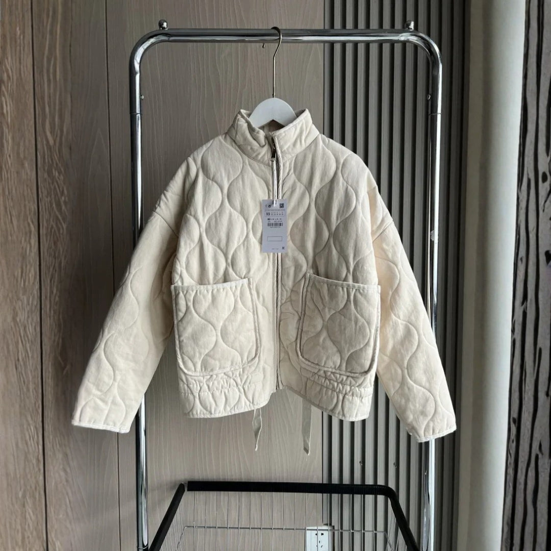 Veste matelassée rembourrée avec poches pour femme en tissu coton mélangé