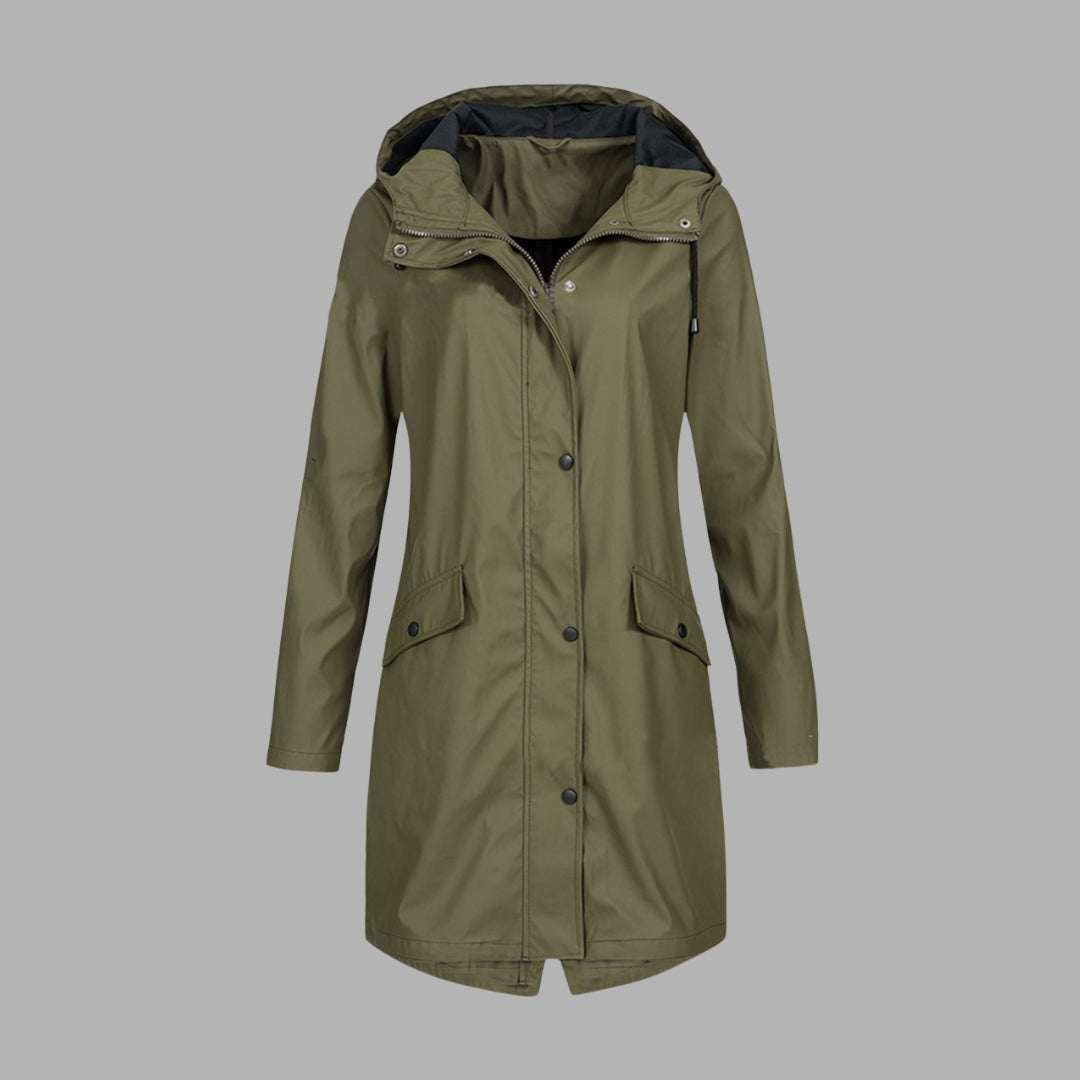 Manteau de pluie long à capuche avec poches pour femme – tissu déperlant