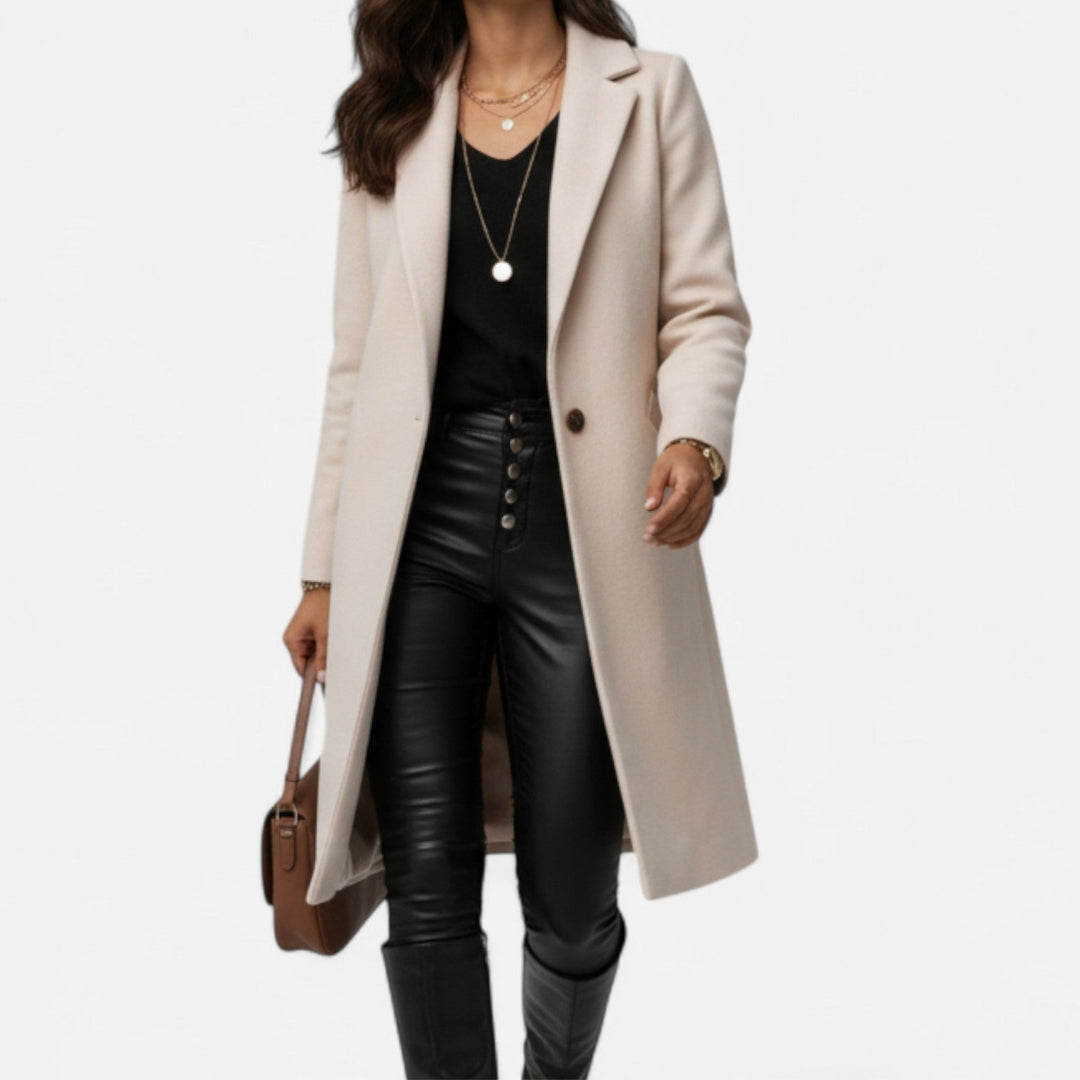 Manteau Long à Revers pour Femme | Tissu Effet Laine