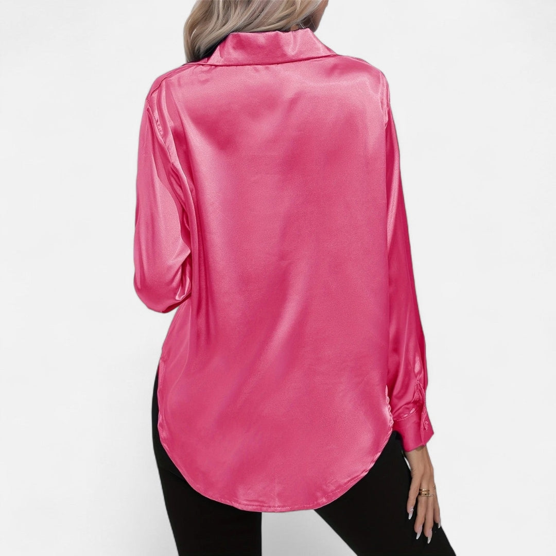 Blouse à manches longues en tissu satiné à boutons pour femme