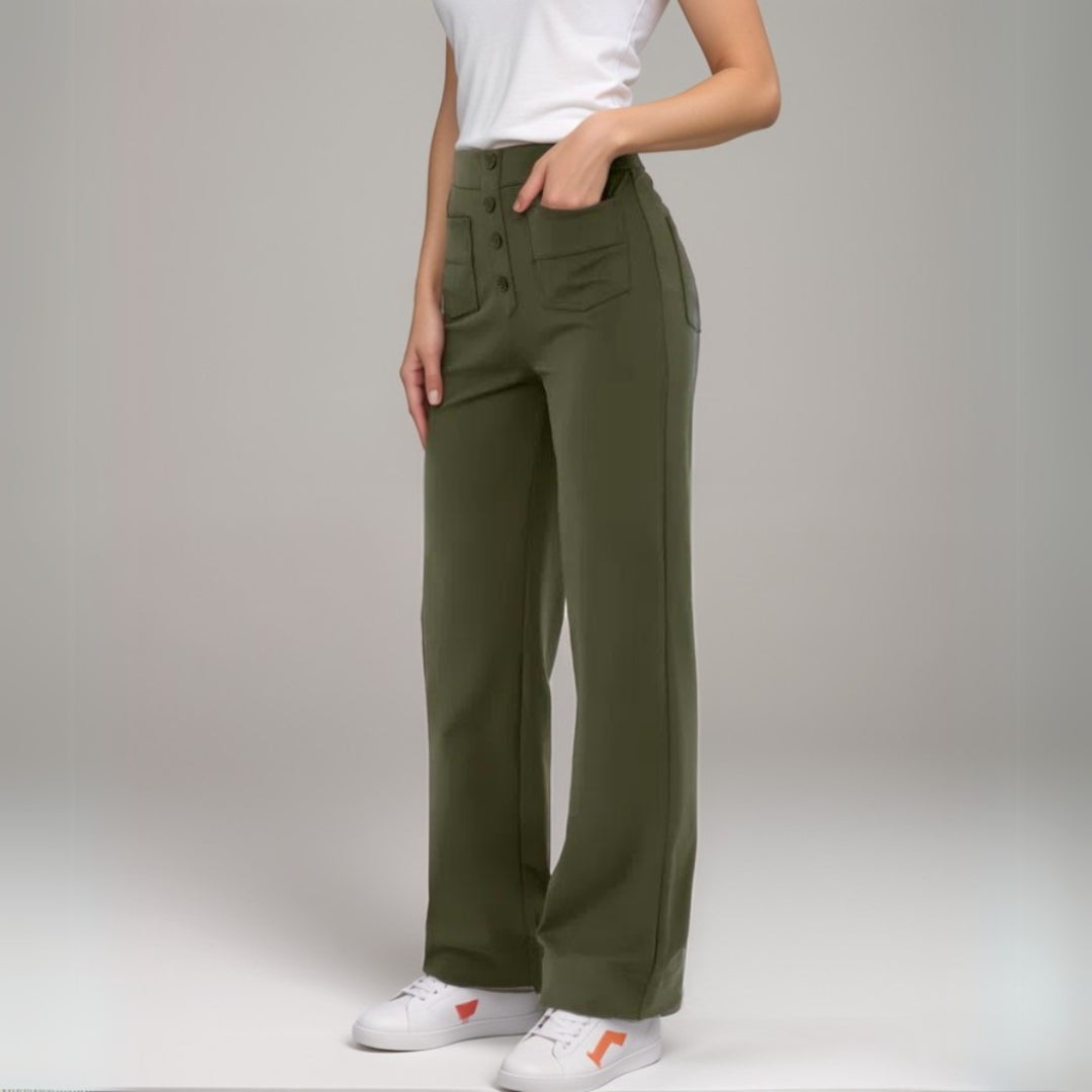 Pantalon Droit Taille Haute avec Poches pour Femme