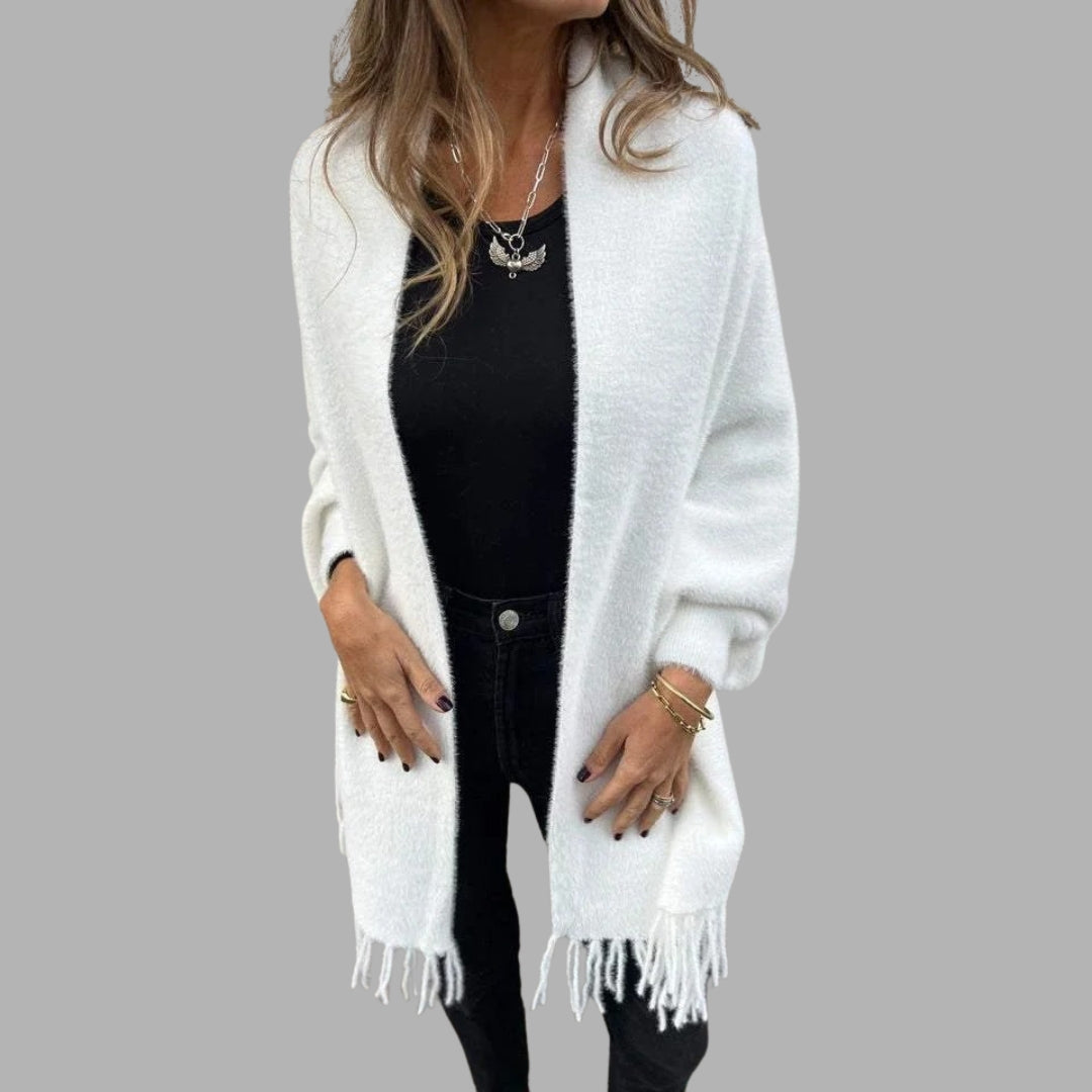 Gilet en maille à franges ouvert sur le devant pour femme