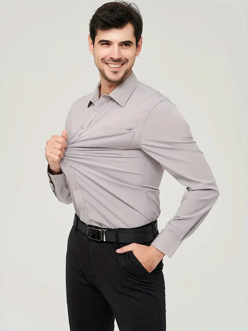 Elegant herreskjorte med lange ærmer i strækbart materiale