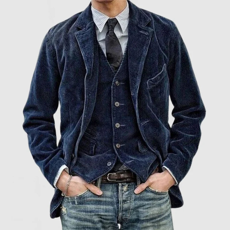 Ensemble de Blazer en Velours Côtelé Vintage pour Homme
