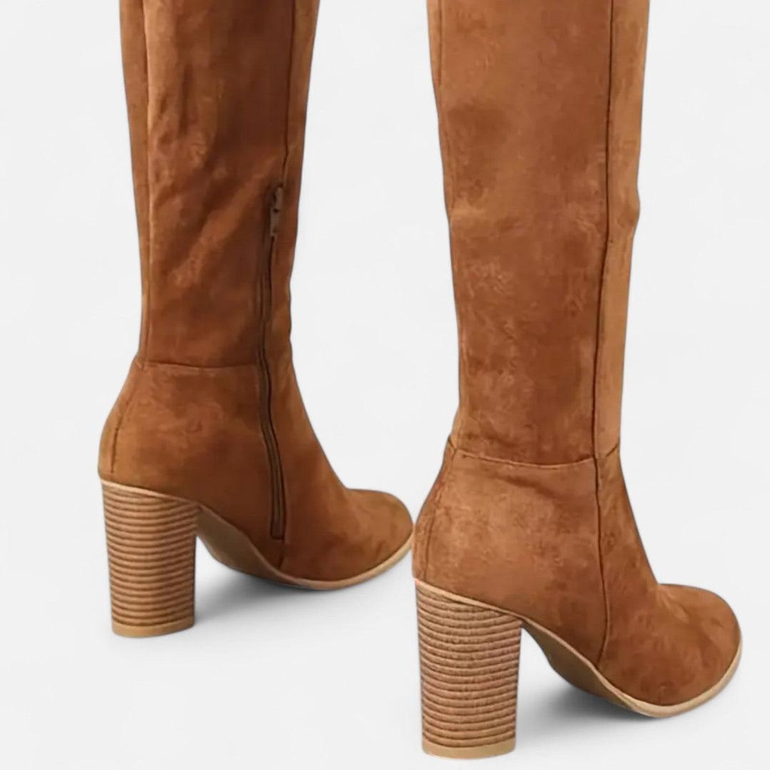 Bottes hautes à talon bloc pour femme – matière synthétique aspect suédé