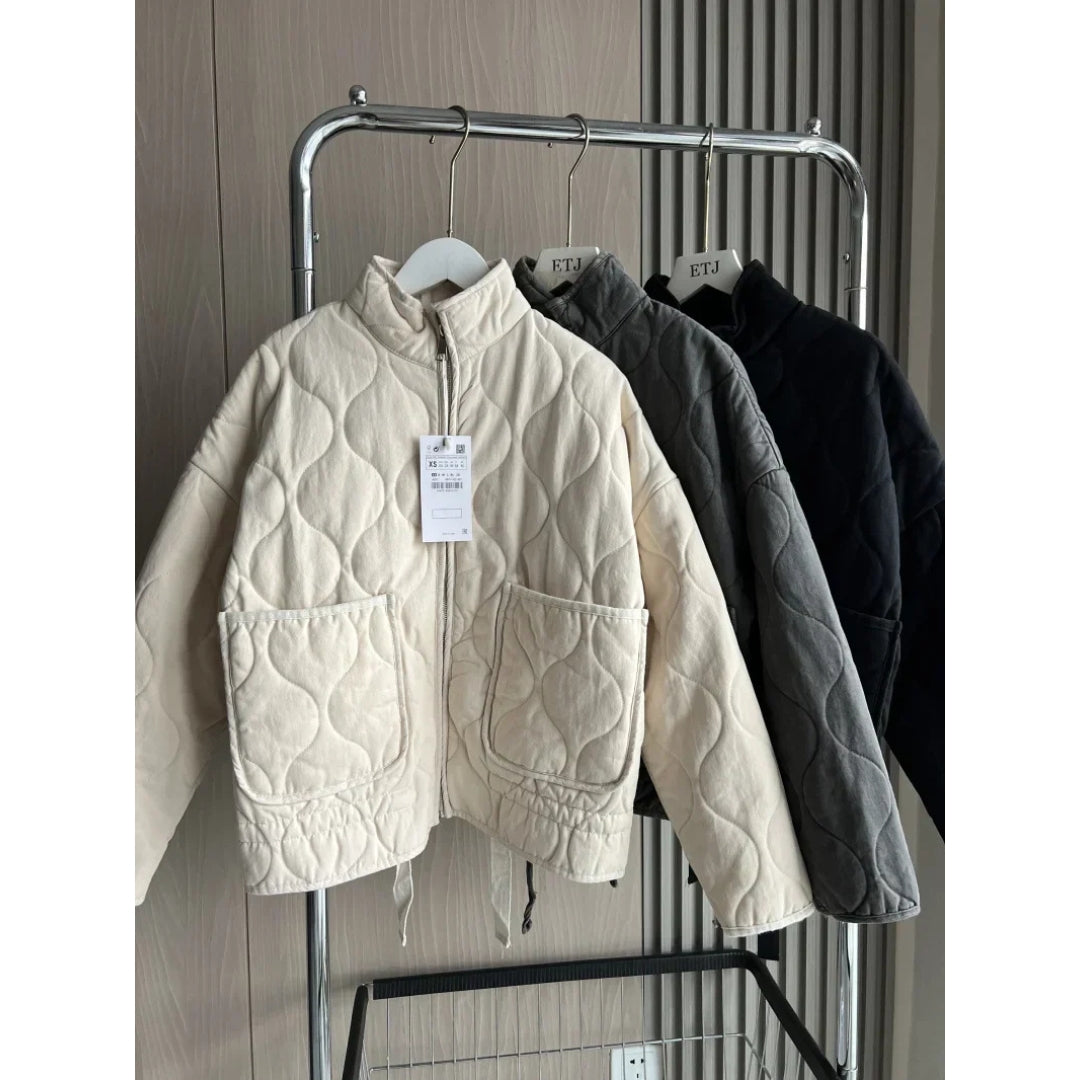 Veste matelassée rembourrée avec poches pour femme en tissu coton mélangé