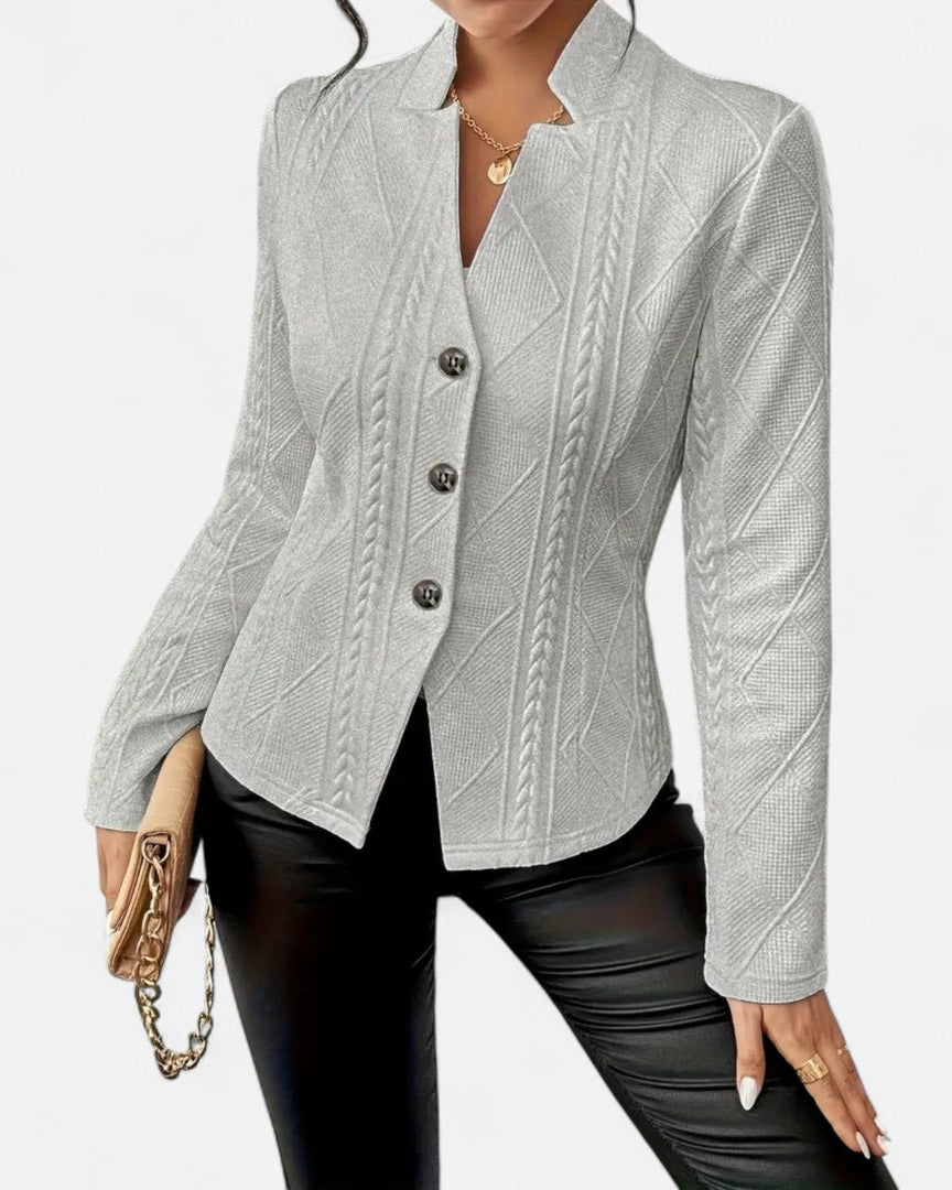 Blazer à boutons à col en V en tissu texturé pour femme